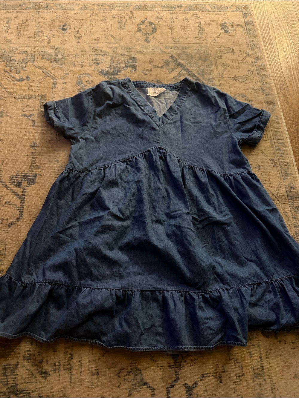 Sadie & Sage Indigo Denim-Look V-Neck Tiered Dress